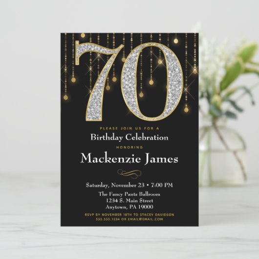 70e anniversaire Invitation Black Gold Diamonds Ad (Debout devant)