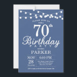 70e anniversaire Invitation Bleu<br><div class="desc">Invitation du 70e anniversaire avec lumières à cordes. Arrière - plan bleu. Hommes ou Femmes Anniversaire. 13ème 15ème 16ème 18ème 20ème 21ème 30ème 40ème 50ème 60ème 70ème 80ème 90ème 100ème, Tout âge. Pour plus de personnalisation, cliquez sur le bouton "Customiser" et utilisez notre outil de conception pour modifier ce modèle....</div>