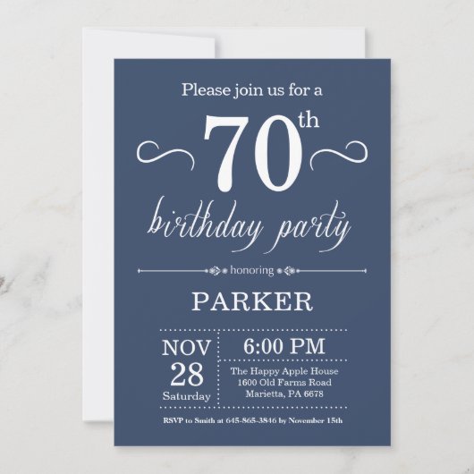 70e anniversaire Invitation Bleu (Devant)