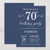 70e anniversaire Invitation Bleu (Devant / Derrière)