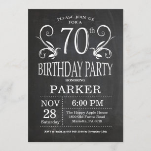 70e anniversaire Invitation Chalkboard Floral