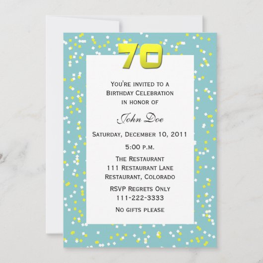 70e anniversaire Invitation Confetti (Devant)