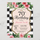 70e anniversaire Invitation Femmes. Noir d'or flor (Devant / Derrière)