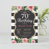 70e anniversaire Invitation Femmes. Or floral noir (Debout devant)