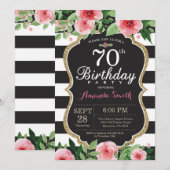 70e anniversaire Invitation Femmes. Or floral noir (Devant / Derrière)