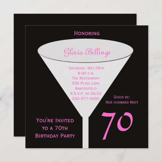 70e anniversaire Invitation fête 70e toast (Devant / Derrière)