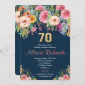 70e anniversaire invitation floral aquarelle marin (Devant / Derrière)