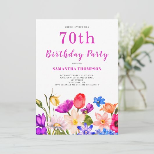 70e anniversaire Invitation florale rose (Debout devant)
