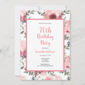 70e anniversaire Invitation florale rose (Devant)