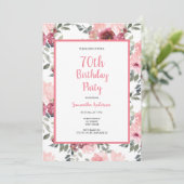 70e anniversaire Invitation florale rose (Debout devant)