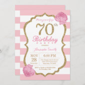 70e anniversaire Invitation Florale rose et or (Devant / Derrière)