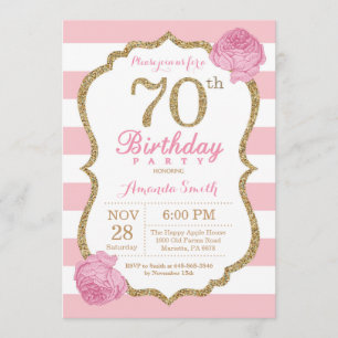 70e anniversaire Invitation Florale rose et or