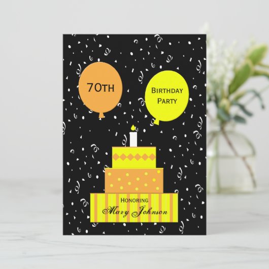 70e anniversaire Invitation Fun 70e gâteau (Debout devant)