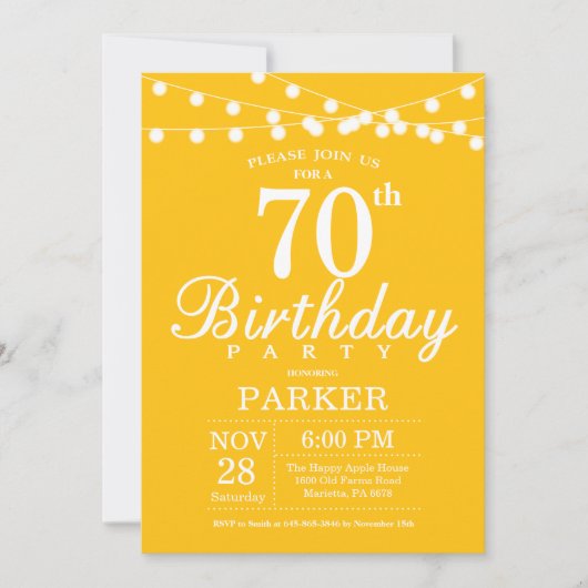 70e anniversaire Invitation Jaune (Devant)