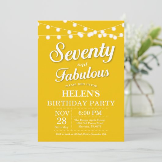 70e anniversaire Invitation Jaune Fabuleux (Debout devant)