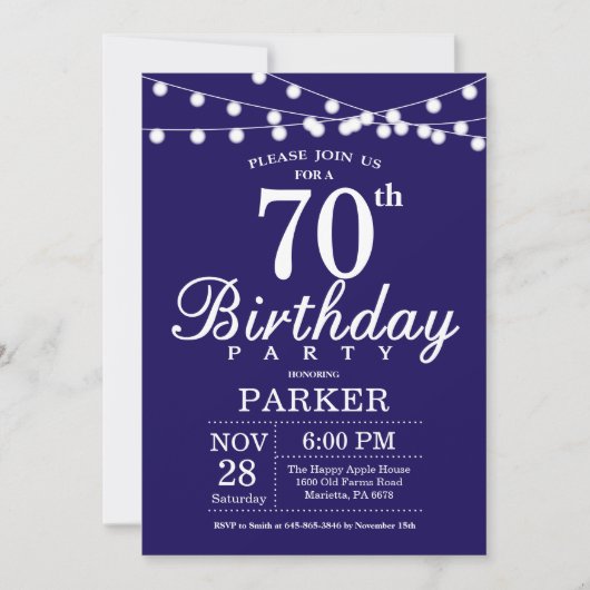 70e anniversaire Invitation Marine Bleu (Devant)