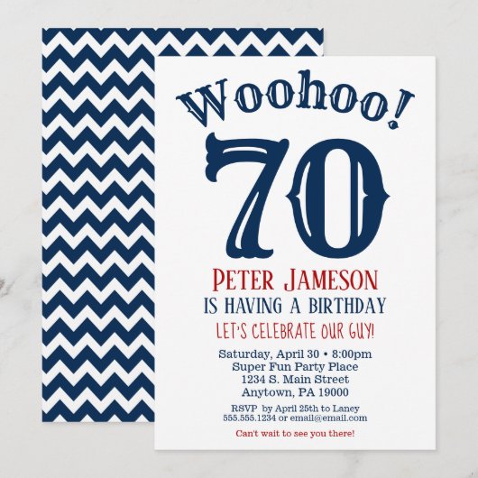 70e anniversaire Invitation Mens Marine Bleu (Devant / Derrière)