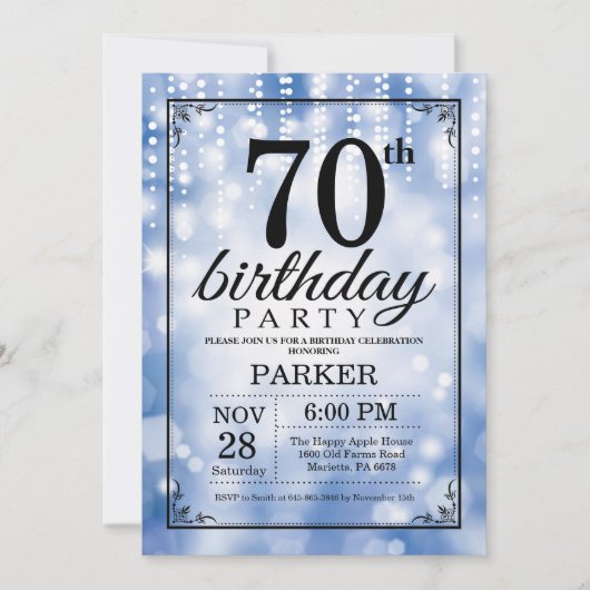 70e anniversaire Invitation Parties scintillant bl (Devant)