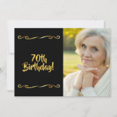 70e anniversaire invitation photo noir or glam (Devant)