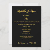 70e anniversaire invitation photo noir or glam (Dos)