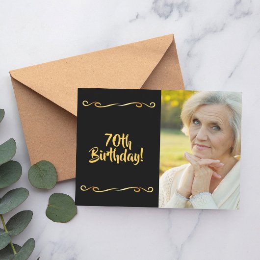 70e anniversaire invitation photo noir or glam