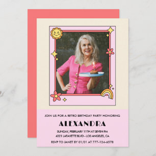70e anniversaire invitation Retro Super rose flora