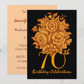 70e anniversaire Invitation Roses d'or (Devant / Derrière)