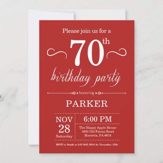 70e anniversaire Invitation Rouge (Devant)