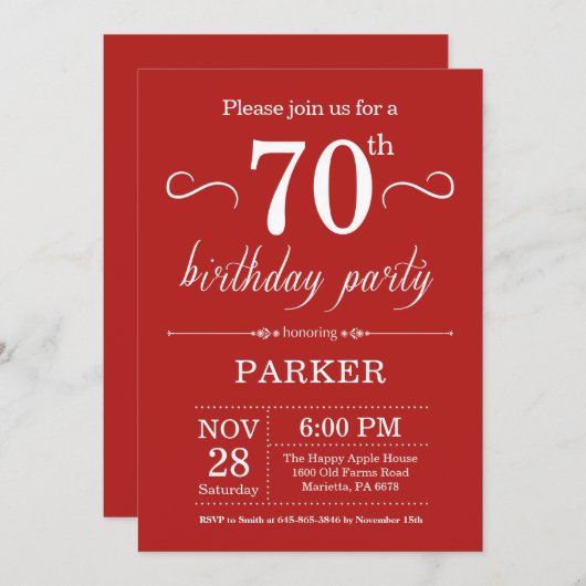 70e anniversaire Invitation Rouge (Devant / Derrière)