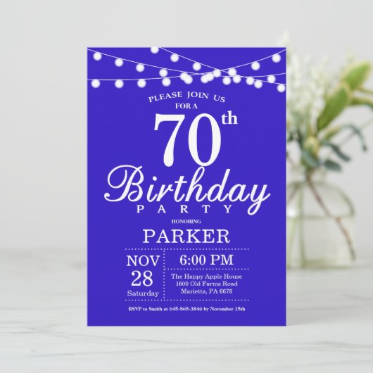 70e anniversaire Invitation Royal Blue (Debout devant)