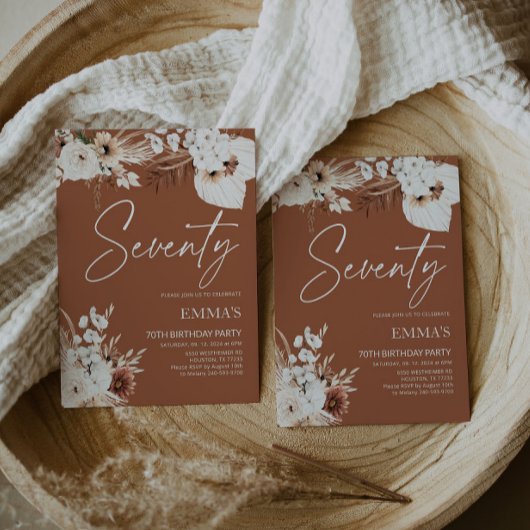 70e anniversaire Invitation Terracotta Boho Pampas