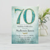 70e anniversaire Invitation Turquoise Blue Gold Ad (Debout devant)