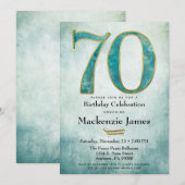 70e anniversaire Invitation Turquoise Blue Gold Ad (Devant / Derrière)