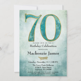 70e anniversaire Invitation Turquoise Blue Gold Ad