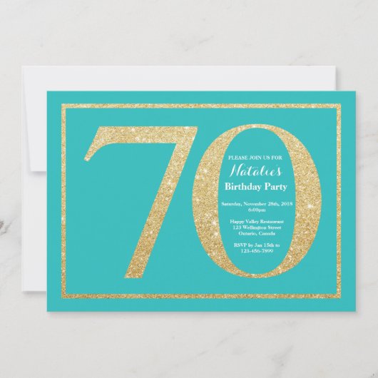 70e anniversaire Invitation Turquoise et Parties s (Devant)