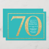 70e anniversaire Invitation Turquoise et Parties s (Devant / Derrière)