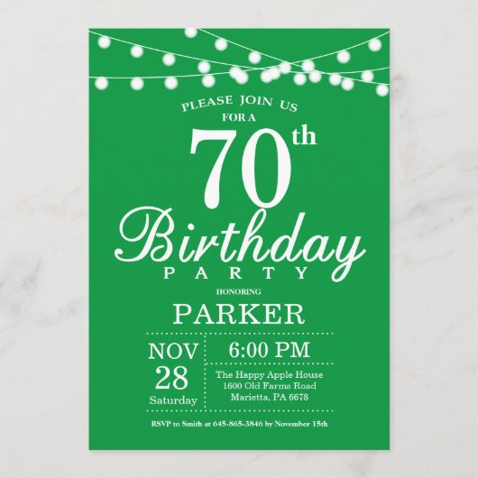 70e anniversaire Invitation verte (Devant)