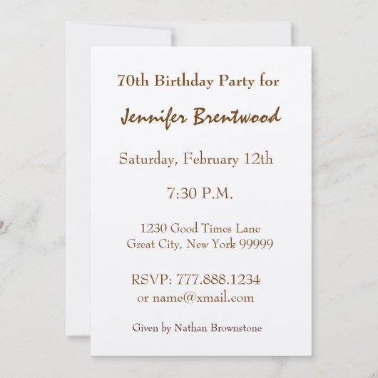 70e anniversaire Invitation Vintage Gold Frame (Dos)