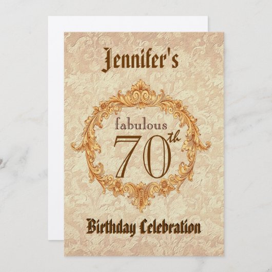 70e anniversaire Invitation Vintage Gold Frame (Devant / Derrière)
