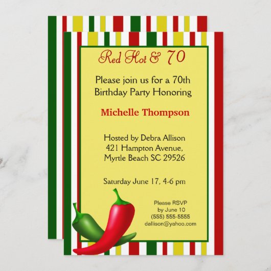 70e anniversaire Invitations (Devant / Derrière)