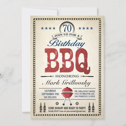 70e anniversaire Invitations au barbecue (Devant)
