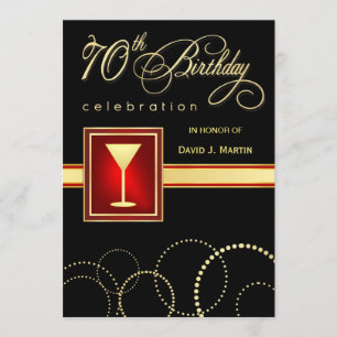70e anniversaire Invitations - Élégant rouge noir