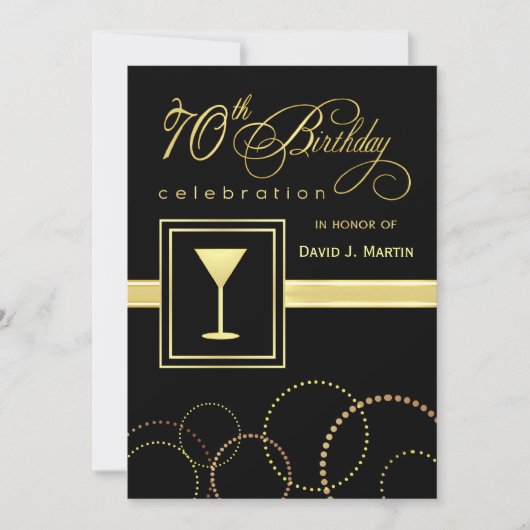 70e anniversaire Invitations - Gold et Black (Devant)