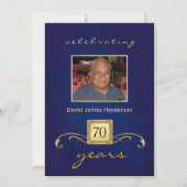 70e anniversaire Invitations - Monogramme bleu et (Devant)