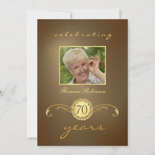70e anniversaire Invitations - Monogramme d'or ant (Devant)