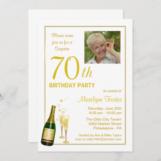70e anniversaire - Invitations photo Customisées (Devant / Derrière)