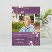 70e anniversaire Invitations Plum Coral Fleurs (Debout devant)