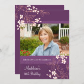 70e anniversaire Invitations Plum Coral Fleurs (Devant / Derrière)