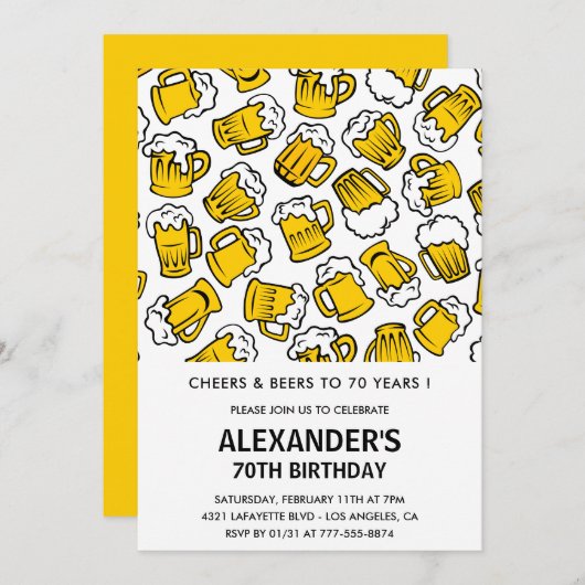 70e anniversaire invitations pour lui Beer Modern (Devant / Derrière)