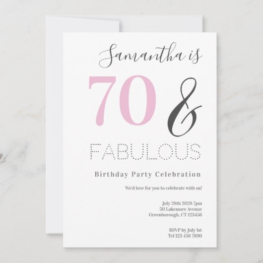 70e anniversaire Modern Pink Party Invitation (Devant)